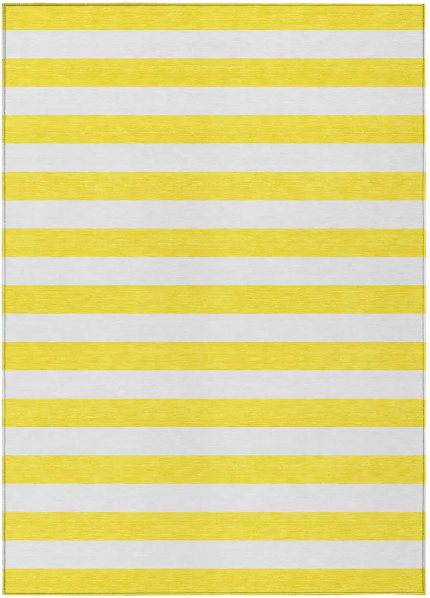 Yellow and White Striped Washable Indoor Outdoor Area Rug Photo 2