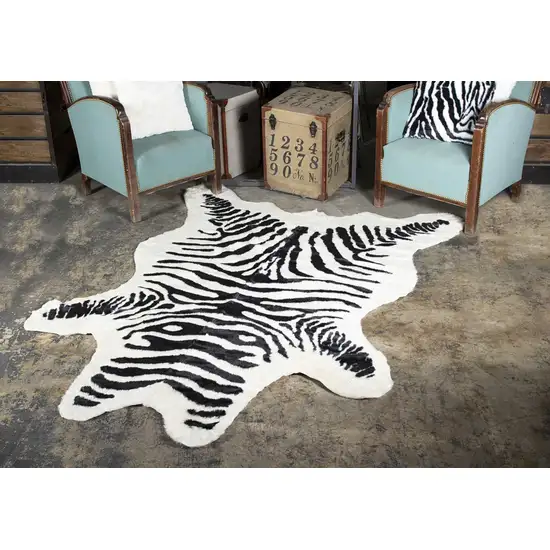 Zebra Black And White Print Area Rug Photo 3