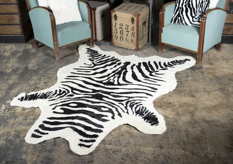 Zebra Black And White Print Area Rug Photo 3