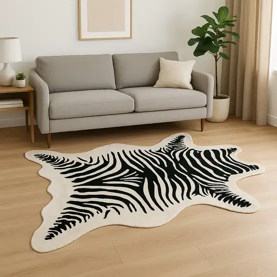 Black And White Faux Cowhide Zebra Print Area Rug Photo 1