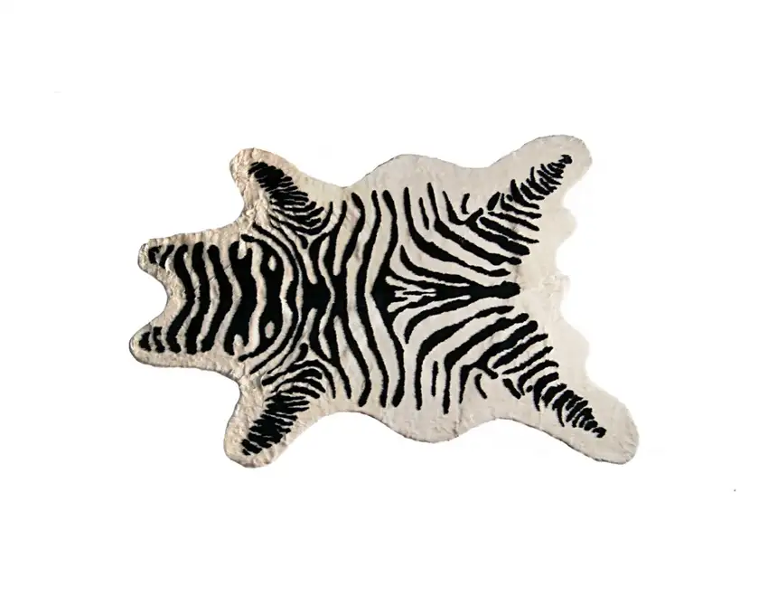 Zebra Black And White Print Area Rug Photo 6