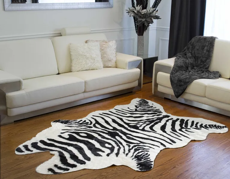 Zebra Black And White Print Area Rug Photo 4