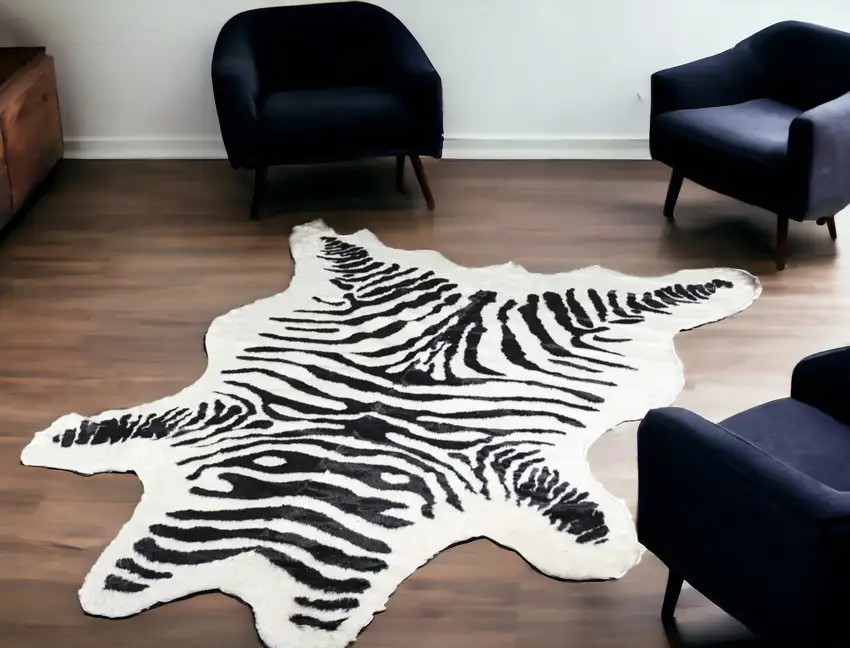 Black and White Faux Cowhide Zebra Print Area Rug Photo 2
