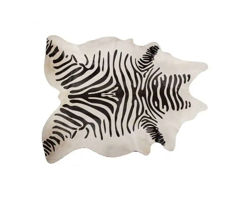 Zebra Stripe Black and White Natural Cowhide Area Rug Photo 1