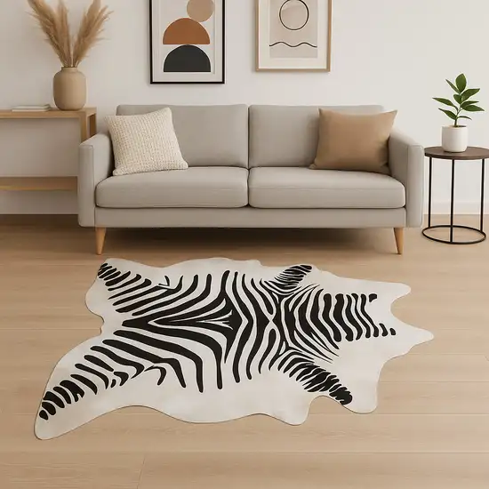 Black And Off White Cowhide Zebra Print Area Rug Photo 1