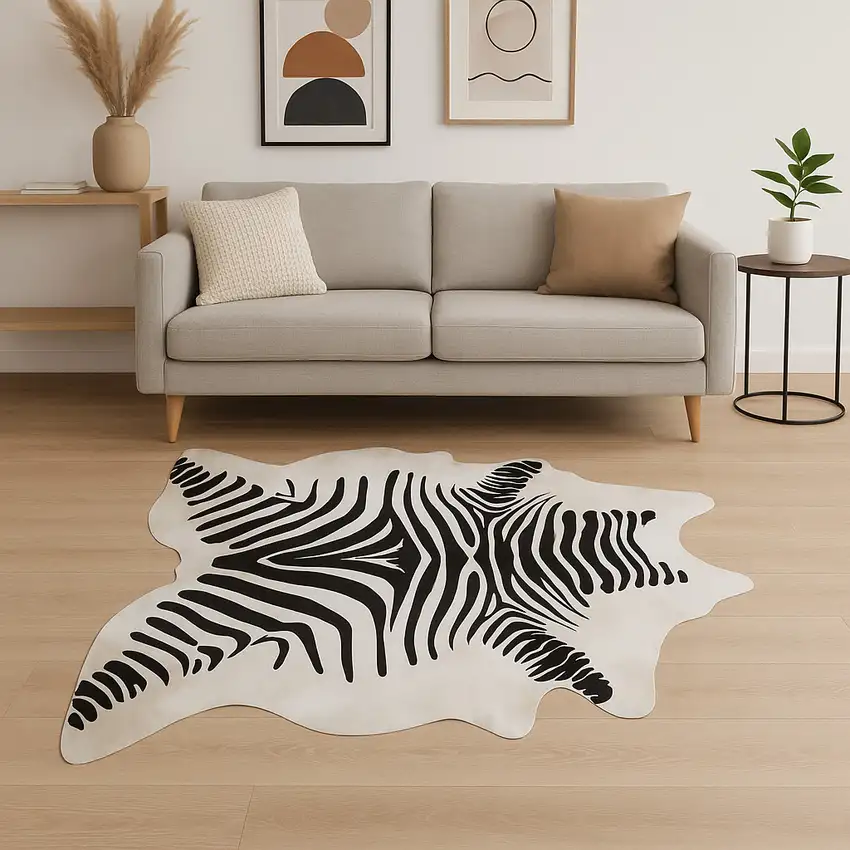 Black And Off White Cowhide Zebra Print Area Rug Photo 1
