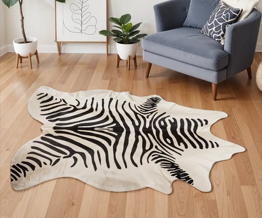 Zebra Stripe Black And White Natural Cowhide Area Rug Photo 1