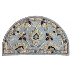 Blue and Beige Floral Hearth Rug