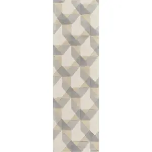 Ivory or Grey Geometric Wool Runner Rug