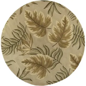 Sand Beige Hand Tufted Tropical Leaves Round Indoor Area Rug