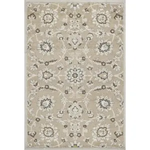 Beige Grey Machine Woven UV Treated Floral Traditional Indoor Outdoor Area Rug