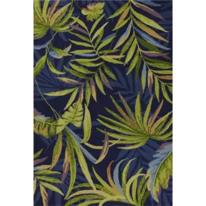 Ink Blue Tropical Leaves UV Treated Indoor Outdoor Area Rug