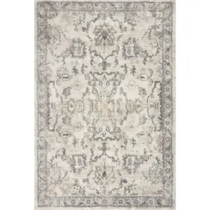 Ivory Machine Woven Distressed Floral Traditional Indoor Runner Rug
