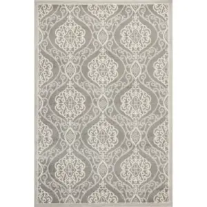 Silver Grey Machine Woven UV Treated Floral Ogee Indoor Outdoor Accent Rug